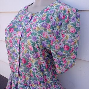 Vintage Floral Print Peplum Dress